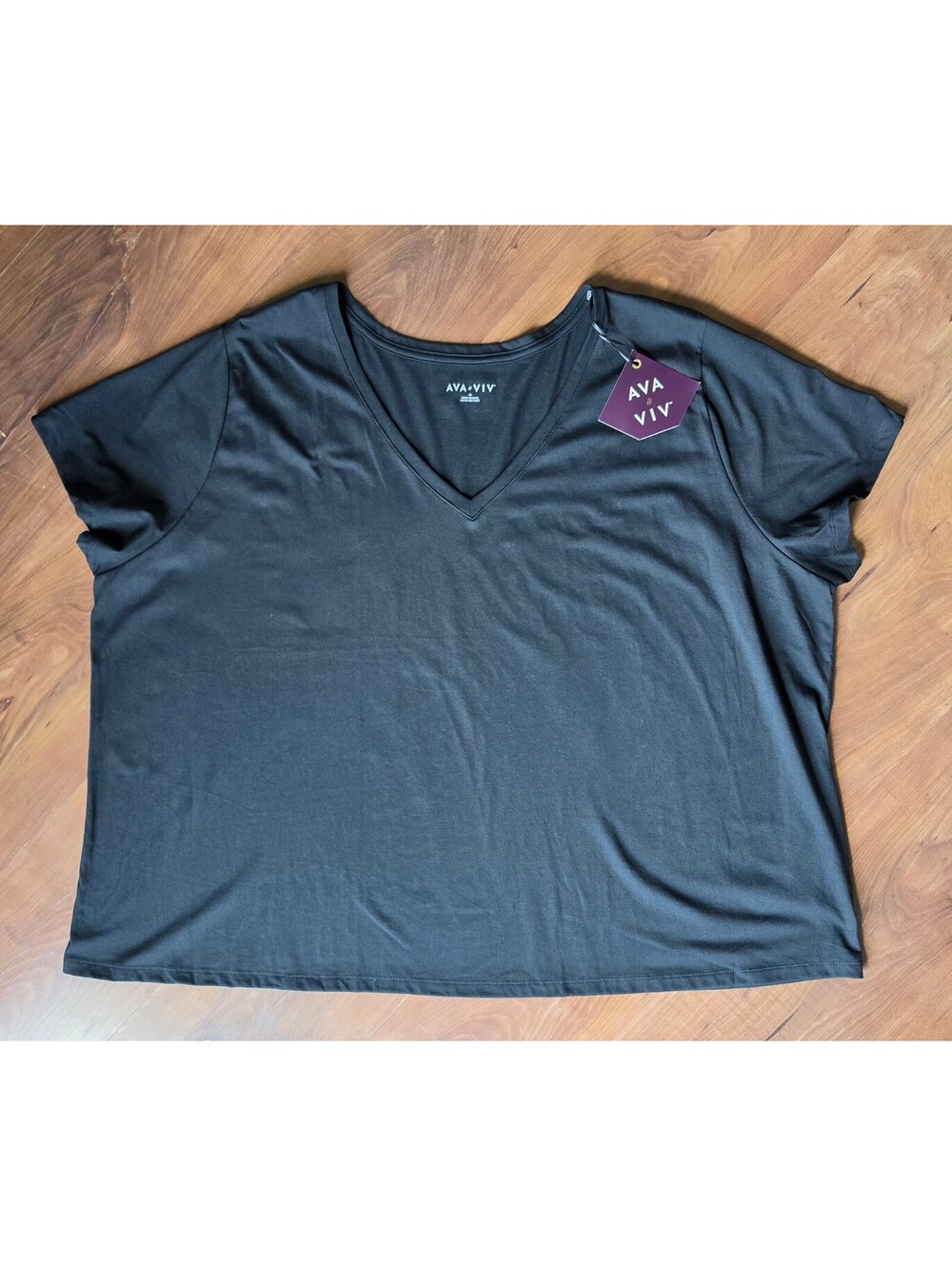 NWT Ava & Viv Women's Plus Sz 4X Short-Sleeve V-Neck T-Shirt – Blk Basic T, 293